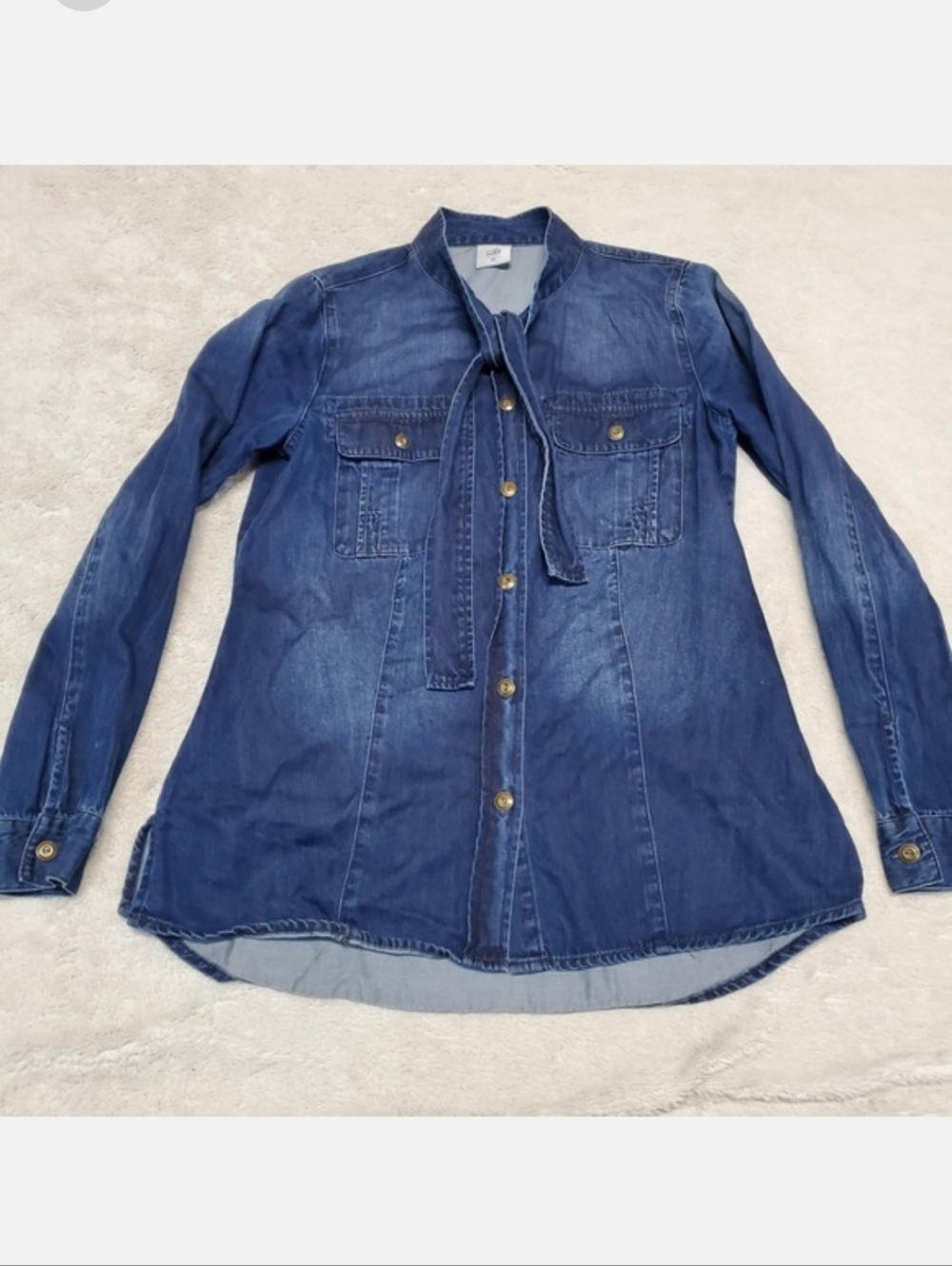 CAbi Blue Tied‎ Denim Button Top XS Boho Casual Classic Western Cottage